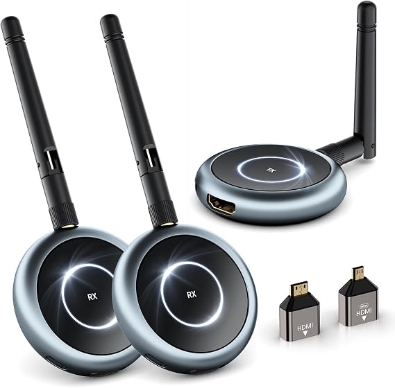 TIMBOOTECH Wireless HDMI Transmitter and 2 Receivers - Up to 8 Receivers, Plug and Play, 5.8G HDMI Wireless Extender for PC, Laptop, Camera, Cable Box to Multiple TVs, Monitors, Projectors - 165FT/50M