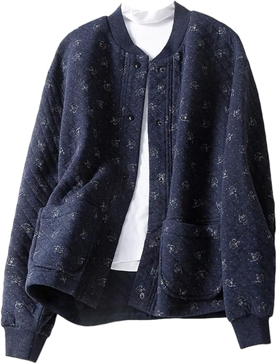 Japan Style Women Print Baseball Jackets Autumn Winter Office Lady Casual Loose Thin Parkas Cotton-padded Tops