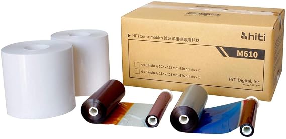 HiTi M610 6x8" Media Kit, 2x Rolls, 375 Sheets per Roll for (Total 750 Prints)
