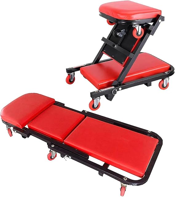 Professional 2-in-1 Folding Car Creeper - Garage Mechanic Seat & Roller Trolley with 360° Wheels
