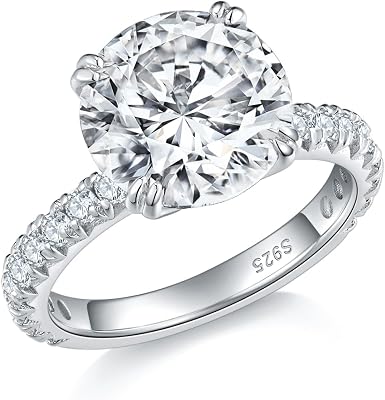5ct Moissanite Round Cut Engagement Ring Solitaire D Color VVS1 White Gold Plated Sterling Silver Promise Rings for Women Size 8