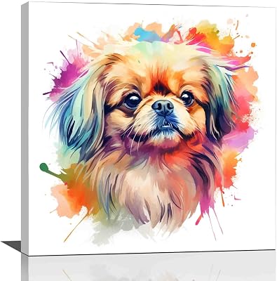 AeRosx Pekingese dog watercolor painting print -large wall art watercolor,baby boy nursery canvas wall art,large framed canvas print,12x12 inch-Ready to hang, white-1