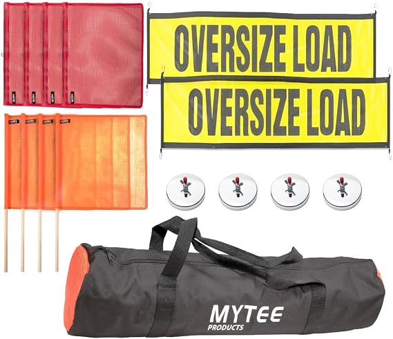 15 Pcs Magnetic Oversize Load Sign Kit - 2 Mesh Oversized Load Banner, 8 Pcs Mesh Warning Flag w/Wood Dowel and Wire Loop, 1 Bag & 4 Magnetic Flag Holder for Construction, Pedestrian Signs