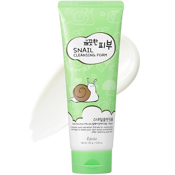 esfolio Snail Cleansing Foam Nourishing Face Wash for Hydrated & Smooth Skin Korean Skincare with Snail Extract for Deep Pore Cleansing & Anti-Aging Gentle Foaming Facial Cleanser (5.29oz-150g)