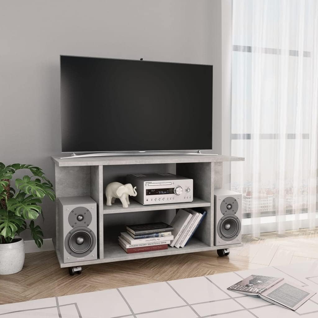 TV Cabinet with Castors Concrete Gray Engineered Wood Tv Table Wood Tv Stand Small Tv Stand Modern Tv Stand Television Stands Mueble para Tv Bedroom Tv Stand with Wheels 31.5x15.7x15.7"
