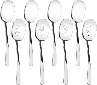 8 Pieces Extra Large Serving Spoons Set, 11 Inch Serving and Slotted Spoon, Stainless Steel Cooking Spoons, Serving Utensils for Kitchen Buffet Parties