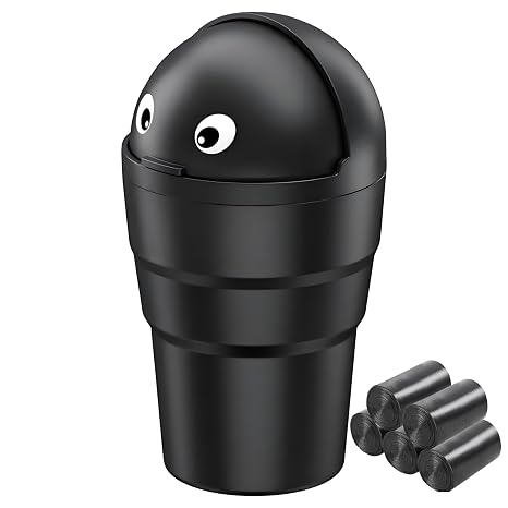 Car Bin with Trash Bags,Mini Car Trash Can Cupholder with Lid,Flip-top Cute Car Garbage Can,Leakproof Small Trash Can,Vehicle Organiser for Front/Back of Car,Rubbish Bin for Vehicle Office Home (1PC)