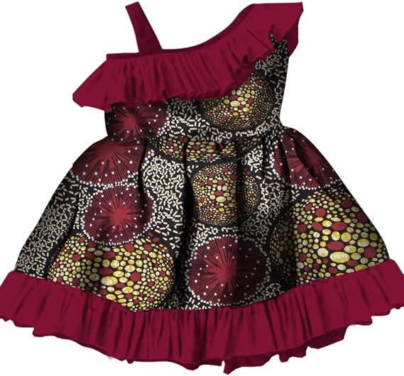 XIAOHUAGUA Children Africa Clothing Dashiki Little Girls Dresses Ethnic Style Sloping Shoulder Ruffles Summer Dress