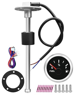 240-33 ohm 8.8225mm Fuel Sender Boat Fuel Tank Sending Unit, Stainless Steel Fuel Water Level Sensor, Fuel Sending Unit and Fuel Gauge for Marine Car Truck RV, High Precision Sensor&LCD Display