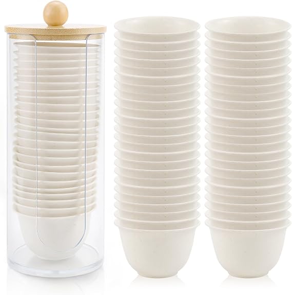 48Pcs Rice Husk Tea Cups - 60ml Small Disposable Cups with Storage Stand for Kung Fu Tea Ceremony Matcha Oolong Sake(Natural Beige)