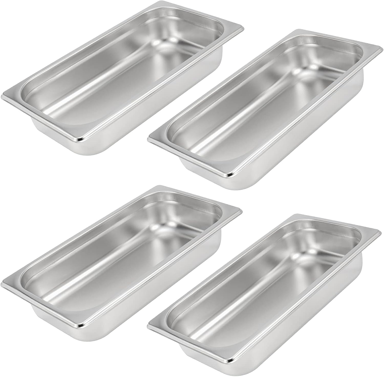 4 Pack 13 Size x 2.5 Inch Deep Steam Table Pan, 12.8x6.9x2.6 Stainless Steel Anti-Jam Hotel Pan for Food Warmer, Buffet Server, Restaurants and Catering Supplies, 22 Gauge