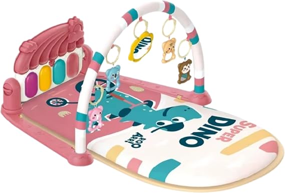 Rainbow Dinosaur Figure Baby Play Carpet for My Baby with Sound, Music, Light, Piano, Washable Mat (PINK)