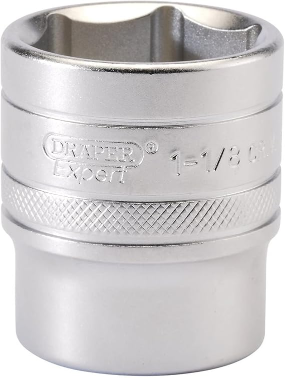 Draper 16636 1/2-Inch Square Drive Micro Satin Chrome Imperial Socket, 1.1/8-Inch Size, Blue