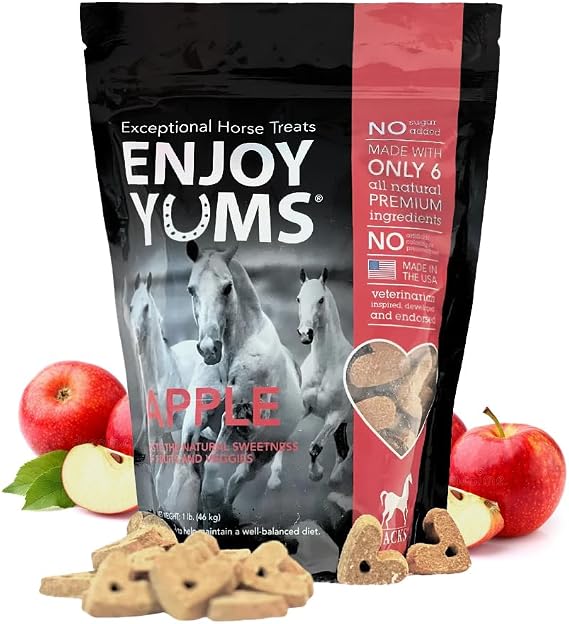 Apple Horse Treats 1 lb Bag All-Natural, Low Sugar, Heart-Shaped Baked Biscuits Vet-Approved Equine Snacks Made in USA