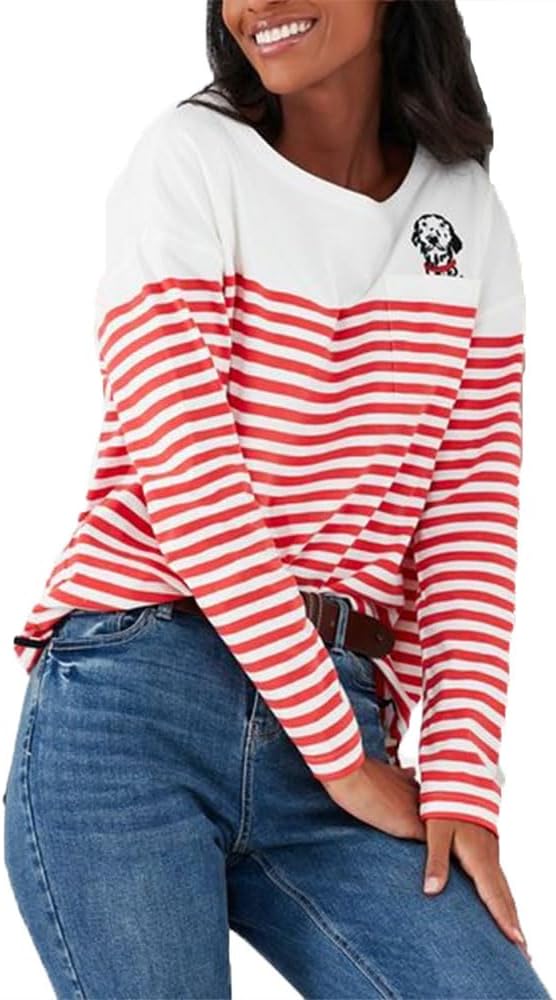 Joules Womens Marina Embroidered Striped Long Sleeve Jersey Top