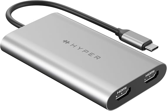 Hyper HyperDrive Dual USB to HDMI Adapter 4K HDMI Splitter w/ 100W Power Delivery Charging Seamless Plug & Play Compatible w/ M1, M2, M3, and M4 MacBook, Windows, Chromebook