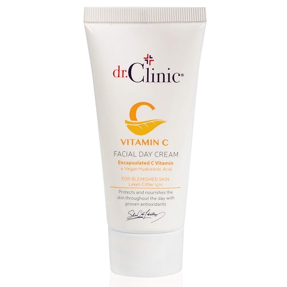 dr.Clinic Vitamin C Facial Day Cream | Moisturizer for Dry Skins | Anti-Aging Skin Cream for Dark Spots and Wrinkles | Acne Spot Treatment All Skin Types | Hyaluronic Acid, Argan Oil, 1.69Fl.Oz