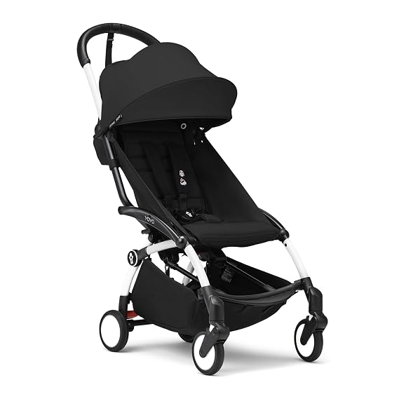 Stokke YOYO3 Travel Stroller from 6 Months, Easy Fold, White/Black | Includes Frame, Seat Cushion, Canopy, Light & Compact, Carry-on Compatible, Storage in Zip Back Pocket & Under Seat Basket