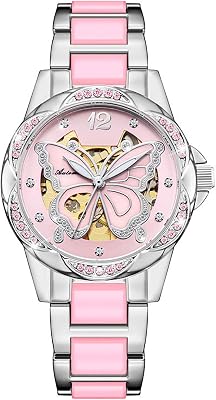 BESTKANG Ladies Mechanical Watch Self-Winding Automatic Movement Womens Watch Two Tone Diamond Fashion Ceramics Waterproof Watches for Women