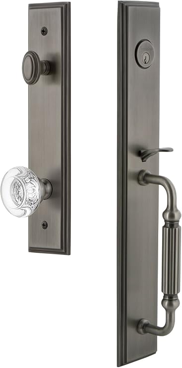 Grandeur 844687 Hardware Carre' One-Piece Handleset with F Grip and Bordeaux Knob, Backset Size-2.375", Antique Pewter