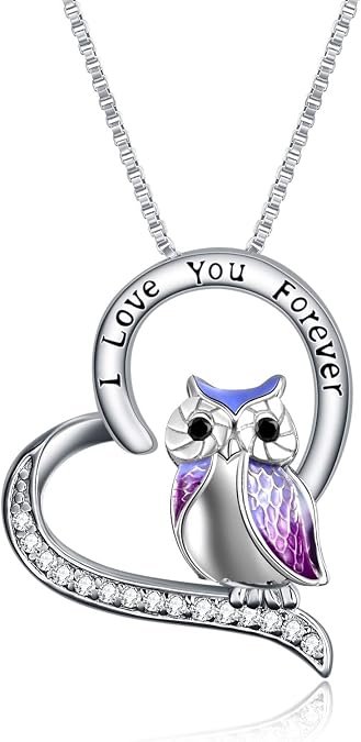 YFN Owl Necklace Sterling Silver I Love You Forever Heart Owl Gifts for Women