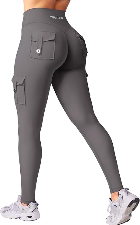 YEOREO CoreFlex Women Workout Cargo Leggings | Hidden Scrunch, Butt Lifting, Gym, Yoga Pants, 25"/28"