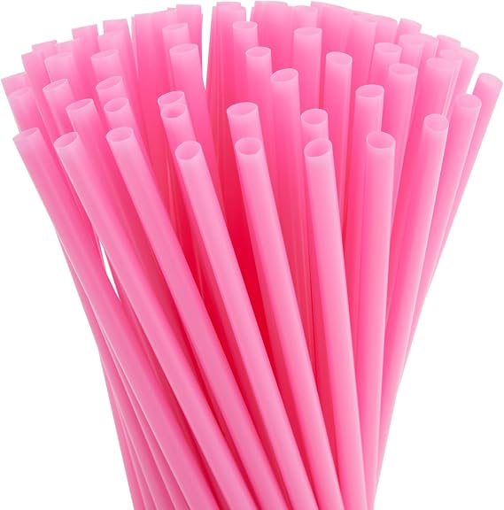 Juvale 300 Pack Pink Plastic Straws for Birthday Party, Baby Shower, Weddings and Gatherings - 10 Inches Long Fun Pink Straws Plastic for Cocktails, Coffee, Juice, Water, Iced Tea and More