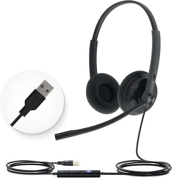 Yealink UH34 Lite Wired Headset,USB-A, Noise Canceling Mic,in-Line Controls | Stereo Headphones,Teams/Zoom Certified, Plug & Play for PC/Laptop/IP Phone, Call Center, Office, Online Meeting, Ultra Light
