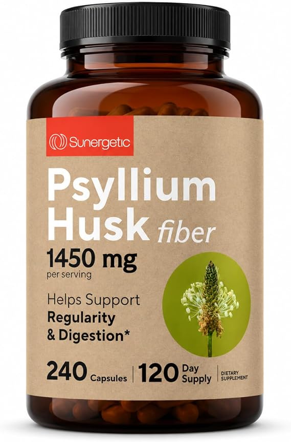 Premium Psyllium Husk Fiber Supplement 1450mg, 240 Capsules | 1,450 mg per 2-capsule serving; supports regularity & digestive health, with 120 servings and no powder mixing