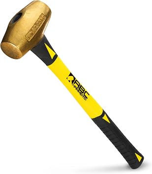 ABC HAMMERS Brass Hammer - 3 lb. USA Made Non-Sparking Hammer with 14" Fiberglass Handle & Double Faced Head - ABC3BF