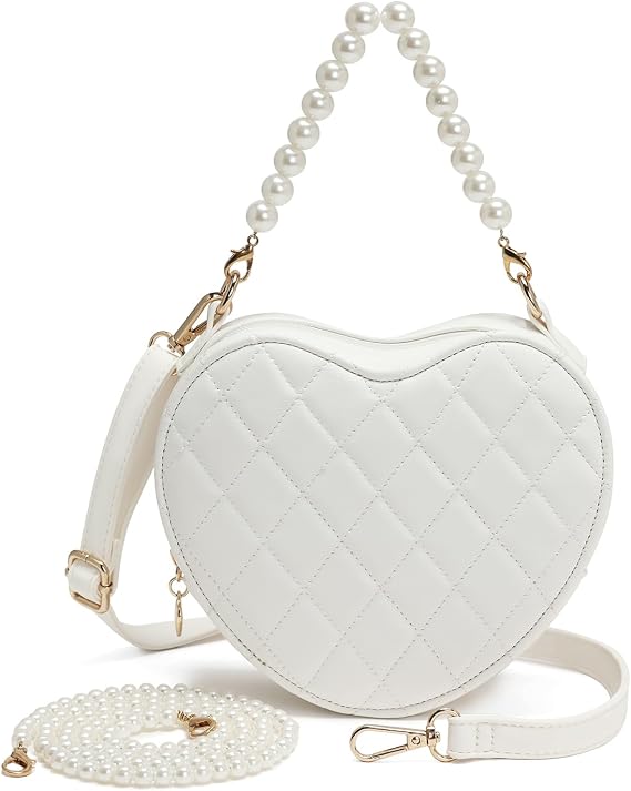 Kids White Heart-Shaped Purse Girls Crossbody Bag for Children