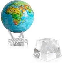 MOVA Ocean Blue Relief 8.5" Rotating Globe with Crystal Base Bundle | Light Powered World Globe | Silent Spinning Desk Decor Gift for Home, Office or Study