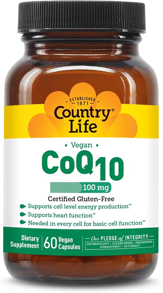 Country Life Simply CoQ10 100mg Supports Heart Function & Cellular Energy, Vegan Softgels, Certified Gluten-Free, Non-GMO Supplement, 60 ct Cardiovascular Health Support