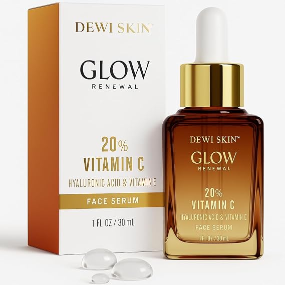 Glow Renewal 20% Vitamin C Serum for Face & Eye - Brightening & Anti-Aging with Hyaluronic Acid & Botanical Extracts - Evens Skin Tone, Targets Fine Lines & Dark Spots, 1 oz