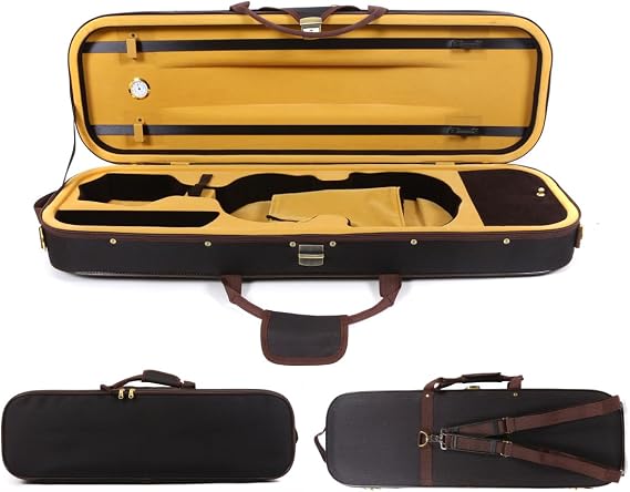 Vetimobato Oblong Violin Case 4/4 Full Size - Ultra Lightweight(1.62kg)Wooden Hard Shell Travel Case with 600D Nylon Raincoat,Plush Interior,2 Bow Holders,Hygrometer - Portable Violin Backpack(Brown)
