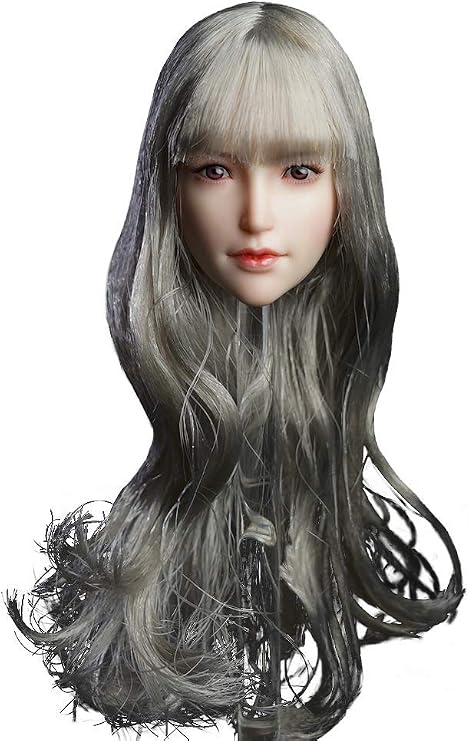Phicen 1/6 Scale European and American Head Sculpt for 12" Female Body Hot Toys (Long Silver Grey Curls)