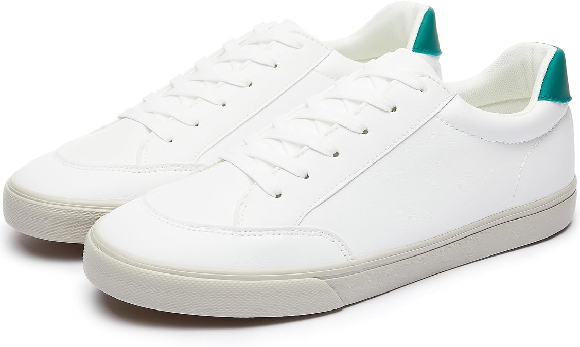 Mens White Sneakers Leather Simple Casual Shoes Fashion Sneakers for Men Classic Low Top Sneaker Breathable Tennis Shoes(White-GR,US12)