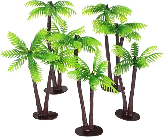 5Pcs Miniature Palm Tree Decorations, Artificial Coconut Trees with Brown Trunks and Green Leaves, Plastic Mini Palm for Dioramas, Dollhouse, Aquarium, Beach Party Decor