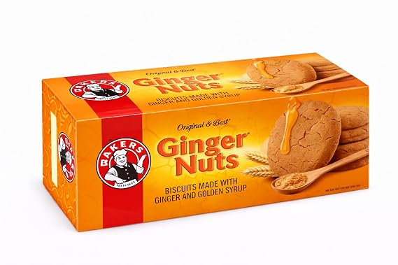 Ginger Nuts Biscuits Cookies with Ginger & Golden Syrup, Crunchy Spiced Tea Biscuits, Imported South African Cookies, Crisp Snack for Tea Time Coffee Break, Family Pack Biscuit Box