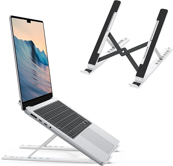 OMOTON Laptop Stand, Laptop Stand for Desk Ergonomic 7-Levels Angles Adjustable Computer Stand, Portable ABS Laptop Riser Holder Compatible with All Laptops and iPad(10-15.6", White