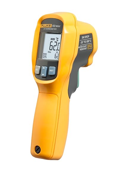 Fluke 62 Max Industrial Infrared Thermometer,22 to +932 Degree F Range, Single Laser Targeting, 10:1 Distance to Spot Ratio, IP54 Rating, (Not for Human Temp)