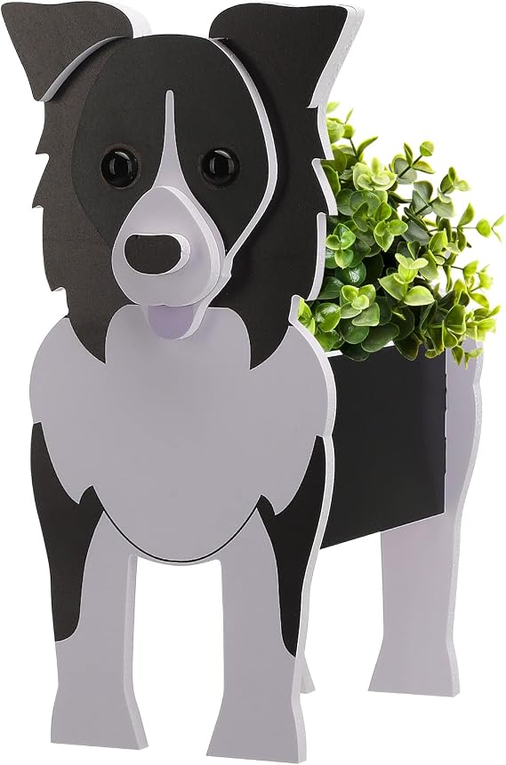 Dog Planter Plant Pot, Unique pet Flower Pot, Animal Storage Container Planter, Cute Dog Flower Pot for Garden Decoration Outdoor Plants Home Decor Gift(Border Collie)