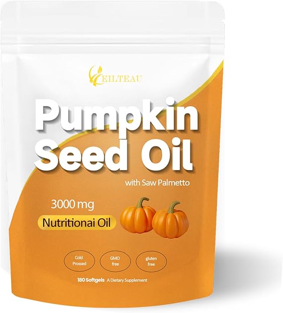 Pumpkin Seed Oil with Saw Palmetto,Nutrikiv Pumpkin Seed Oil,3000mg, Cold Pressed,Essential Fatty Acids & Phytosterols, Non-GMO,Supports Hair, Urinary, Bladder & Prostate Health (1)