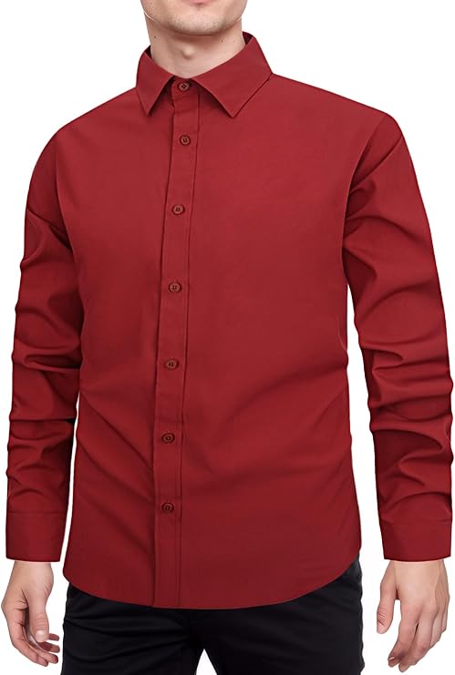 AUBIG Mens Dress Shirt Slim Fit Long Sleeve Smart Shirts Button Down Business Formal Shirts