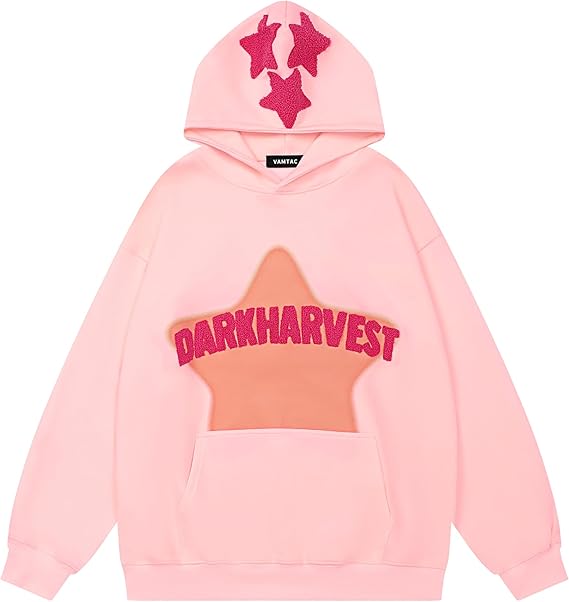 Vamtac Pink Star Hoodie Oversized Graphic Hoodies Men Y2K Long Sleeve Pocket Pullover Fall Hoodie 2026 Trendy Tops