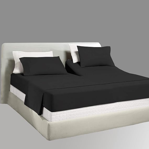 800 Thread Count-Flex Top Split Head King Sheets for Adjustable Bed-100% Cotton 4Pcs Half Split Sleep Number Bed Sheets Black, Split Down 39''Inch from The Top, Fits Upto 24''Deep Pocket