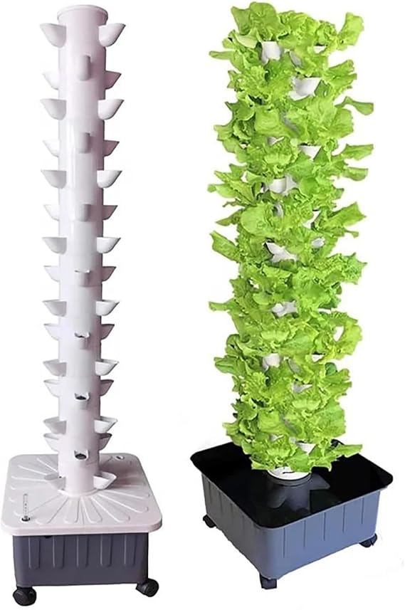 Hydroponic Tower Hydroponic System,15 Tier 45 Holes Aquaponic System,Soilless Growing,Growing Garden Aeroponic Growth Kit For Herbs,Fruits And Vegetables With Hydration Pump,Adapters
