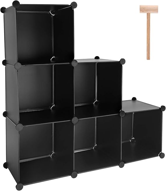 Cube Storage Organizer, 6-Cube DIY Plastic Closet Cabinet Modular Bookcase, Storage Shelves for Bedroom Living Room, Office, Black