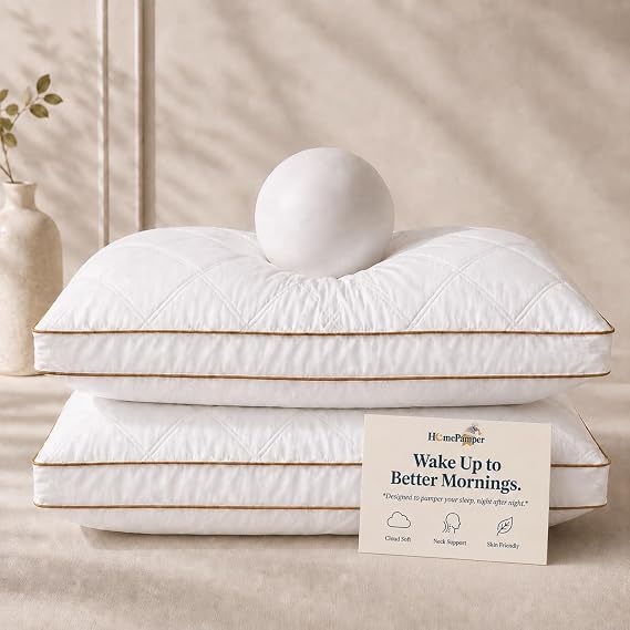 Pillows Queen Size Set of 2, Bed Pillows for Sleeping with 100% Cotton Shell, Soft Supportive 3D Down Alternative Hotel Pillows, Gusseted Pillow Set for Side Back Stomach Sleepers, White