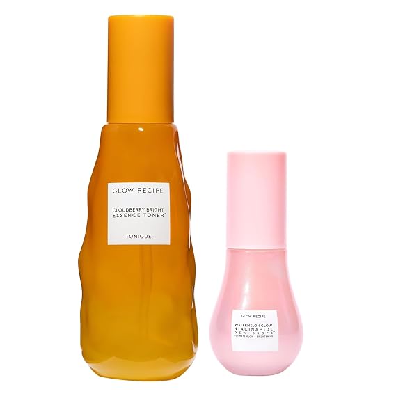 Glow Recipe Cloudberry Brightening Essence Toner (75 ml) - CoQ10 Face Toner to Strengthen Skin Barrier + Niacinamide Dew Drops Facial Serum & Illuminating Makeup Primer for Glowing Skin (15 ml)